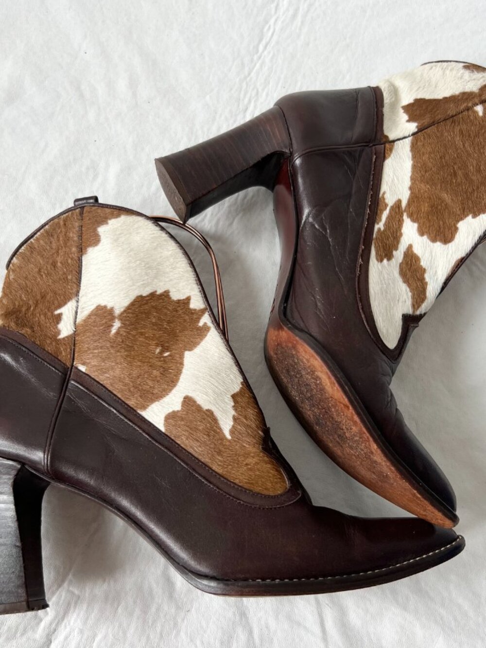 Donald Pliner western boots split shaft brown leather fur cow 8.5 womens pointed - Picture 7 of 13